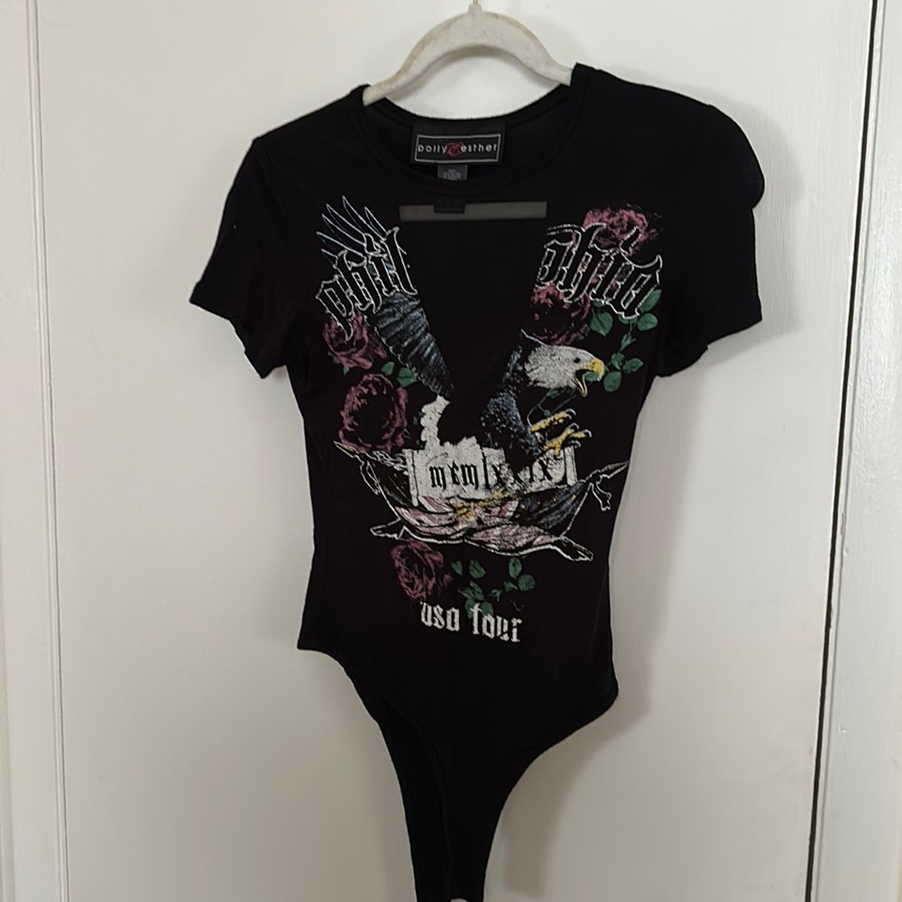 Black bodysuit with sheer center detail